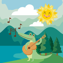 Sticker - crocodile playing guitar scene