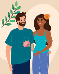 Sticker - interracial lovers couple and flowers