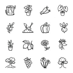 Canvas Print - Set of Forestation and Vegetation Doodle Icons