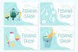 fishing store. Flyer set for fishing shop. vector illustration.