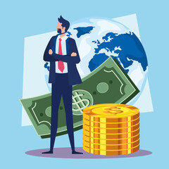 Wall Mural - businessman with earth and money