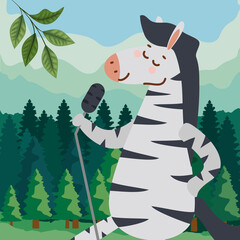 Sticker - zebra singing with microphone