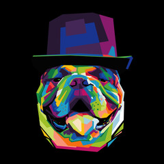 Wall Mural - colorful bulldog head with cool isolated pop art style backround. WPAP style