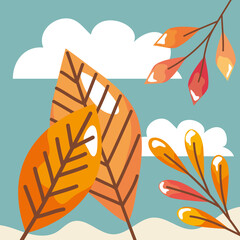 Sticker - autumn leaves and clouds