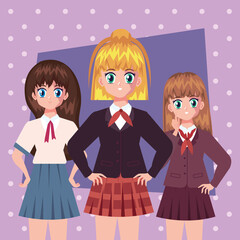 Canvas Print - three girls anime style