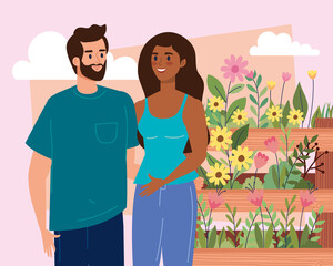 Wall Mural - lovers couple with garden