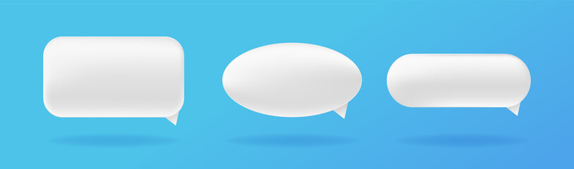 Poster - White speech 3d bubbles. Rounded and rectangular dialog box