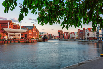 Wall Mural - Beautiful Gdansk city by the Motlawa River at sunset. Poland