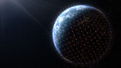 Poster - Global Positioning System GPS of navigation satellites or satnav transmit data coverage around planet Earth