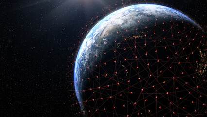 Poster - Global Positioning System GPS of navigation satellites or satnav transmit data coverage around planet Earth