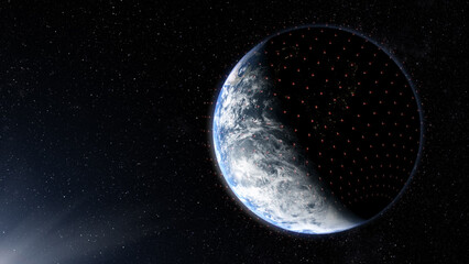 Poster - Global Positioning System GPS of navigation satellites or satnav transmit data coverage around planet Earth