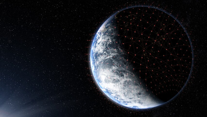 Poster - Global Positioning System GPS of navigation satellites or satnav transmit data coverage around planet Earth