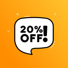20 Percent Off. Speech Bubble With 20 Percent Off Text. Mega Sale. Boom Retro Comic Style. Pop Art Style. Vector Line Icon For Business And Advertising