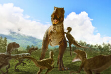 Dinosaur 3d Rendering, Tyrannosaurus Rex In The Jungle