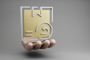Fototapete - Beautiful abstract illustrations Golden Hand Holding Delivery Returns symbol icon on a gray background. 3d rendering illustration. Online Shopping.