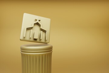 Poster - Beautiful abstract illustrations golden Church symbol icons on a golden column and wonderful background. 3d rendering illustration. Background pattern for design.