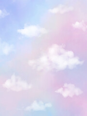 Wall Mural - watercolor background with pastel colored sky and clouds for banners, cards, flyers, social media wallpapers, etc.