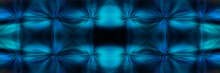 Abstract Fractal Futuristic Blue Pattern On Dark Background. Wide Panoramic Background.