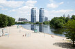 Venice beach in Hydropark. Favorite place for resting among locals during hot summer days. Dnipro River in Kyiv, Ukraine