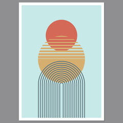 Wall Mural - abstract geometric art with arch and circles. modern boho background. line arc shapes, sun design. c