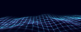 Fototapeta Do przedpokoju - Futuristic moving wave with glitch effect. Digital background with moving glowing particles and lines. Big data visualization. 3d rendering