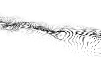 Abstract futuristic wave with moving dots. Flow of particles. Vector cyber technology illustration.