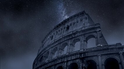 Wall Mural - milky way and falling stars over colosseum in rome, italy