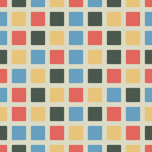 Vector Interior Pattern For A Minimalistic Design Tiles. Pillows, Cups, Wallpapers, Cups, Fabrics, Textile, Seamless Design For Prints. Grid Colored Squares.