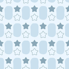 Poster - Decoration of the room or print on products. Pillows, cups, wallpapers, cups, fabrics, textile, seamless design for prints. Light blue stars.