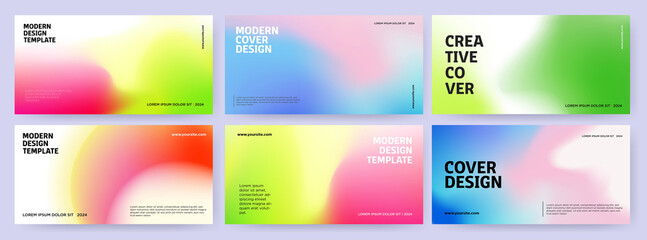 Creative covers or horizontal posters concept in modern minimal style for corporate identity, branding, social media advertising, promo. Minimalist cover design template with dynamic fluid gradient