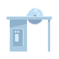 Poster - Circular saw machine semi flat color vector object. Full sized item on white. Automatic instrument for cutting wood simple cartoon style illustration for web graphic design and animation