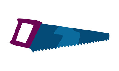 Poster - Saw semi flat color vector object. Full sized item on white. Tool with sharp blade. Instrument for cutting wood simple cartoon style illustration for web graphic design and animation