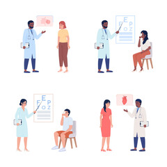 Poster - Doctor consultation semi flat color vector characters set. Standing figures. Full body people on white. Simple cartoon style illustration for web graphic design and animation pack. Comfortaa font used