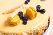 Passion fruit mousse cake on beige background