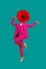 Poster - Vertical composite collage image of person dancing red flower instead head isolated on drawing background