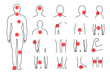 Body pain point injury icon set, anatomy
