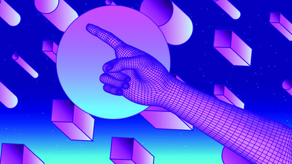 Aufkleber - 3D polygonal model of a hand with pointing gesture.