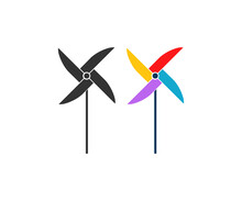 Colored Pinwheels Icon. Paper Windmill Symbol. Sign Air Game Vector.