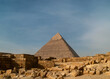 The great Egyptian pyramids. The ancient ruins with Khafre pyramid.