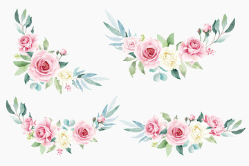 Watercolor rose flower bouquet collection