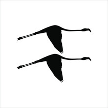 A Pair Of Flying Flamingo Silhouette. Vector Illustration