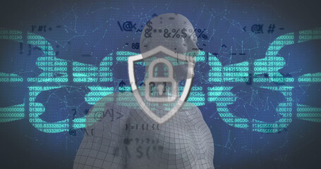 Poster - Security padlock and chain over male human body model against network of connections