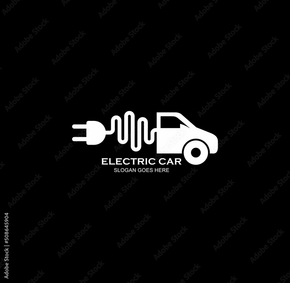 Electric car with plug icon symbol, EV car, Green hybrid vehicles ...