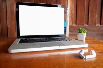 Fototapete - Cropped shot view of office desk table with the office equipments, and other office supplies on the modern space, flat lay.online matketing at home