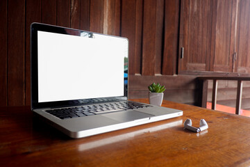 Fototapete - Cropped shot view of office desk table with the office equipments, and other office supplies on the modern space, flat lay.online matketing at home