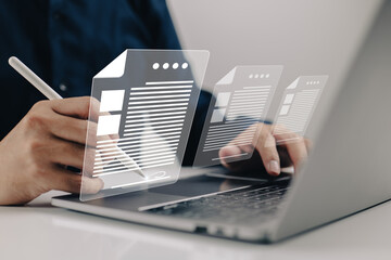 Aufkleber - Idea of signing business contract on digital documents online contracting businessman electronic signature, digital document management.