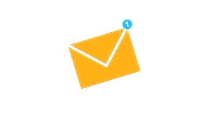 New email notification icon with one e-mail message. 3d rendering. New message mail notification icon. 