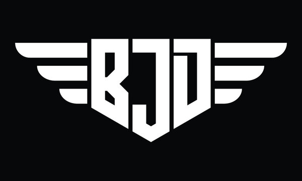 BJD three letter logo, creative wings shape logo design vector template. letter mark, wordmark, monogram symbol on black & white.