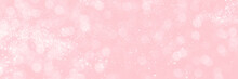 Pink Sparkling Glitter Bokeh Background, Banner Texture. Abstract Defocused Lights Header. Wide Screen Wallpaper. Panoramic Web Banner With Copy Space For Design