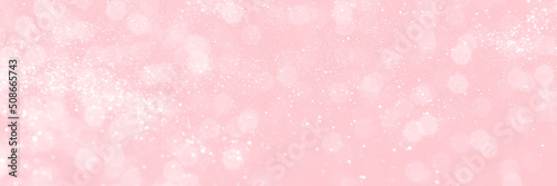 Fototapete Pink sparkling glitter bokeh background, banner texture. Abstract defocused lights header. Wide screen wallpaper. Panoramic web banner with copy space for design